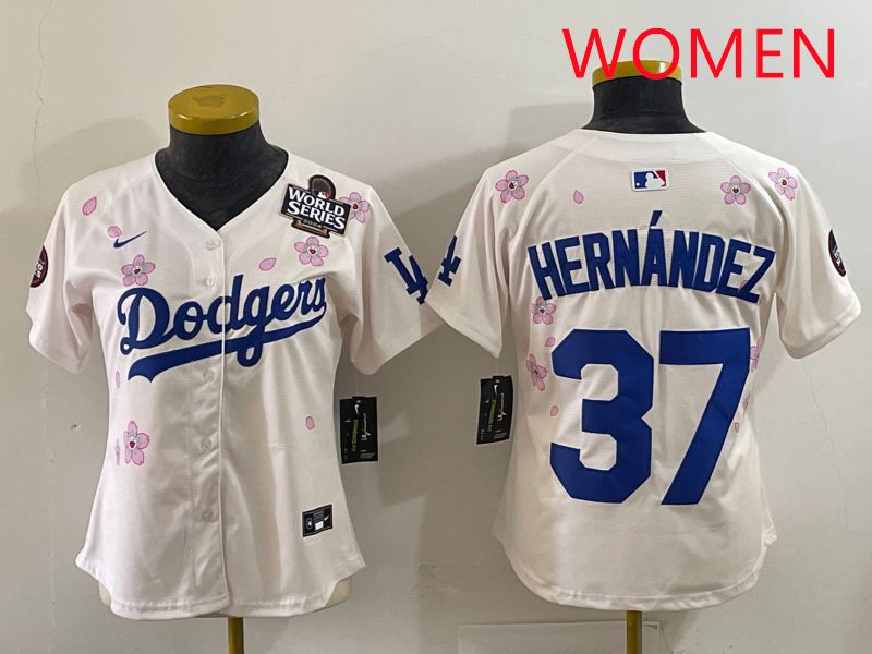 Women Los Angeles Dodgers #37 Hernandez Cream Sakura Edition 2025 Nike MLB Jersey style 36